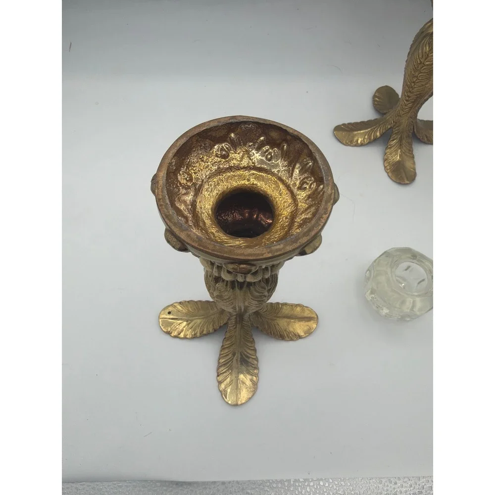 Carl Falkenstein Brass & Glass Candlestick Holders Mid Century Hollywood Regency